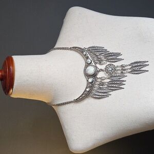 Feather Boho Dream Catcher Faux Silver and Stone Necklace